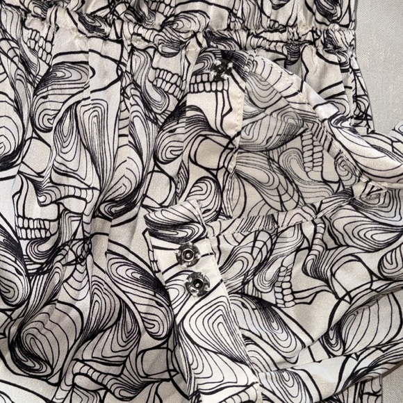 Thomas Wylde Black White Silk Skull Dress Cinched Waist Unfinished Hem Sz Medium - Picture 11 of 14